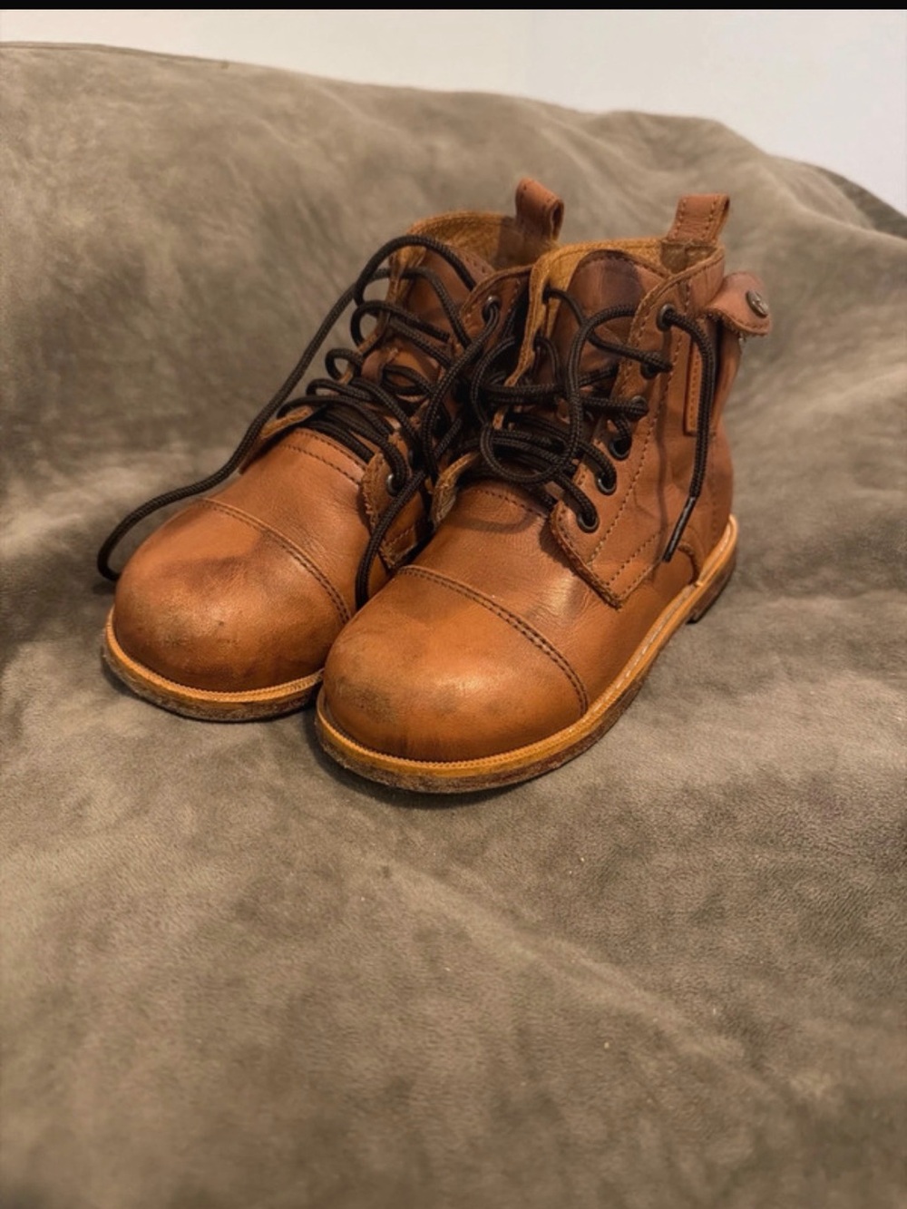 Mikoleon Kids Brown Leather Lace-Up Ankle Boots